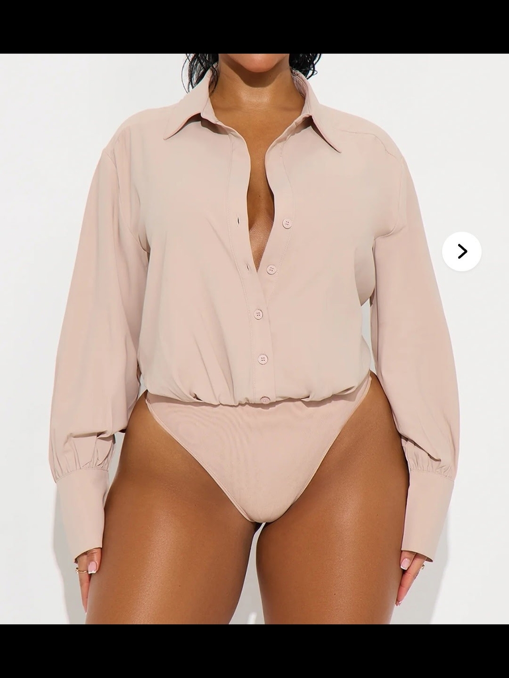 Fashion Nova Blush Button-Front Long Sleeve Bodysuit